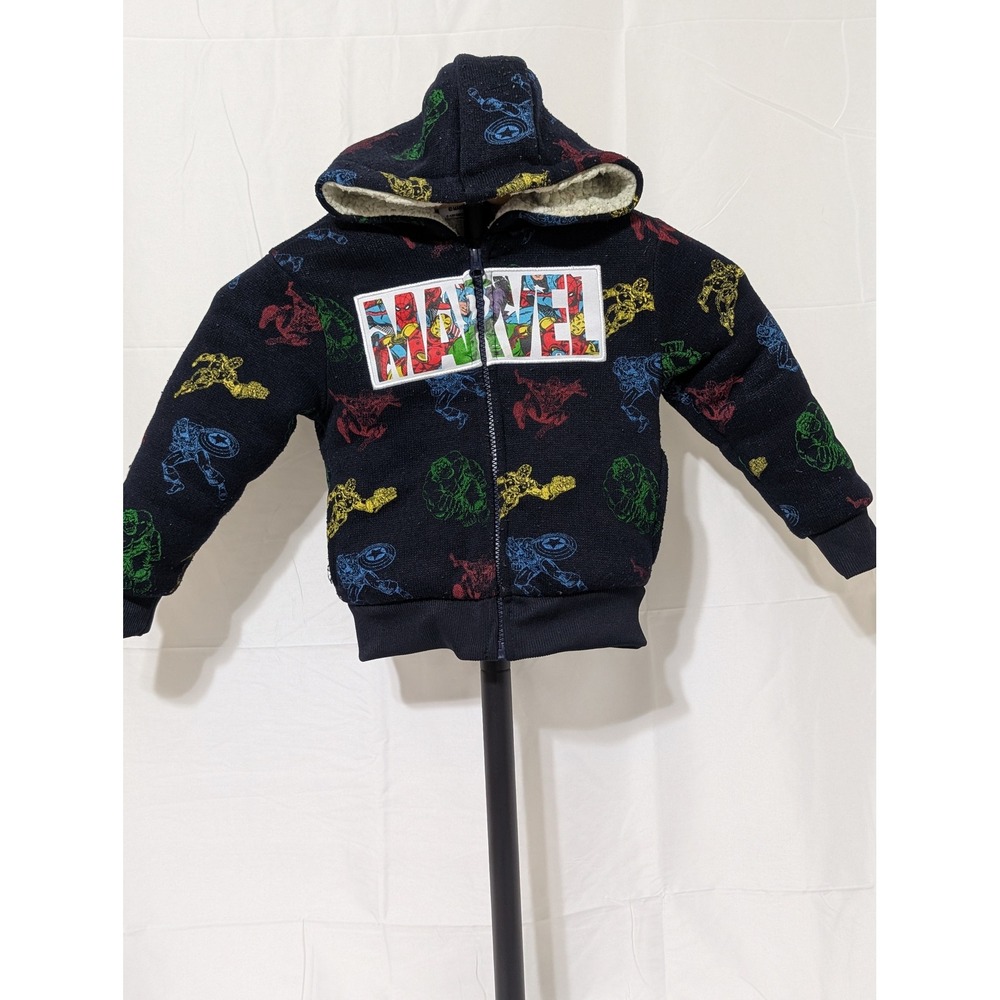 Marvel Avengers Toddler Boys Sherpa Lined Zip Up Hoodie Navy Blue Size 3T